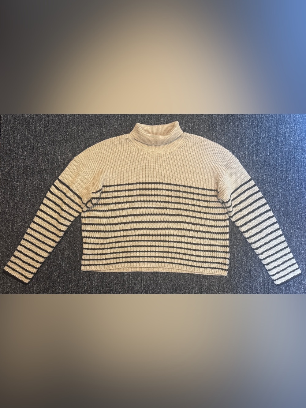 TRUTH by Republic Striped Chunky Knit Turtleneck Sweater Beige Black Size L Cozy